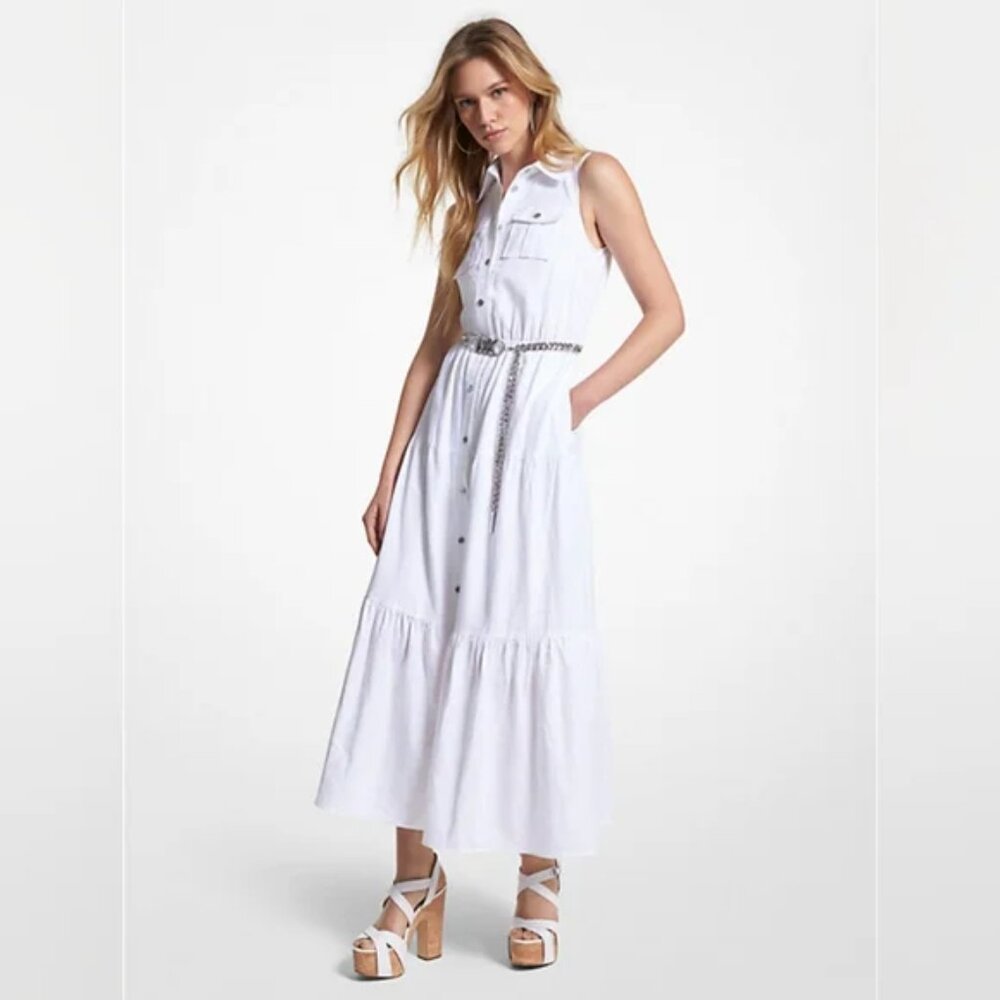 MICHAEL MICHAEL KORS Sleeveless Cotton Maxi Shirtdress XL